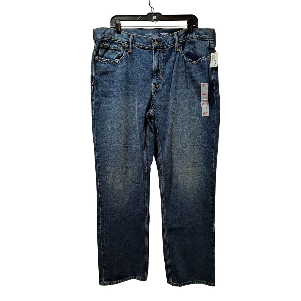 Old Navy Original Loose Built In Flex Jeans 38x32 Dark Wash Distressed NWT